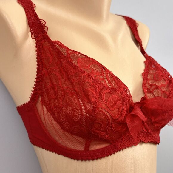 Maison Lejaby Elixir Theodora 3 Part Underwire Bra Red US Size 32E G71333 Lace - Picture 4 of 11